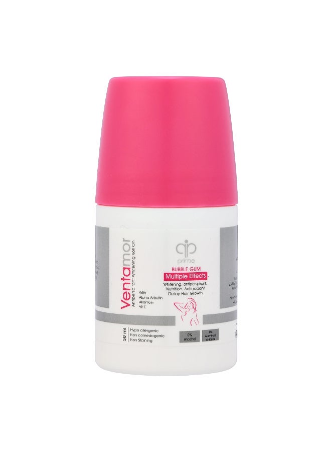 Ventamor Whitening Roll-On Deodorant Bubble Gum 50 ml Scent – 48H Antiperspirant, Alcohol & Aluminum Free, Suitable for Sensitive Skin - Image 1